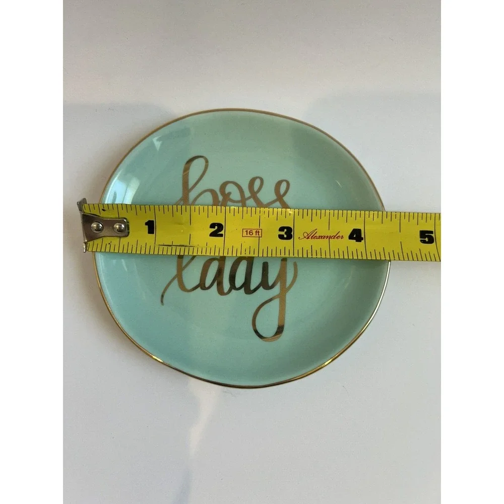 Boss Lady Jewelry Dish Trinket Mint Round Gold Ceramic Inspirational 4x4